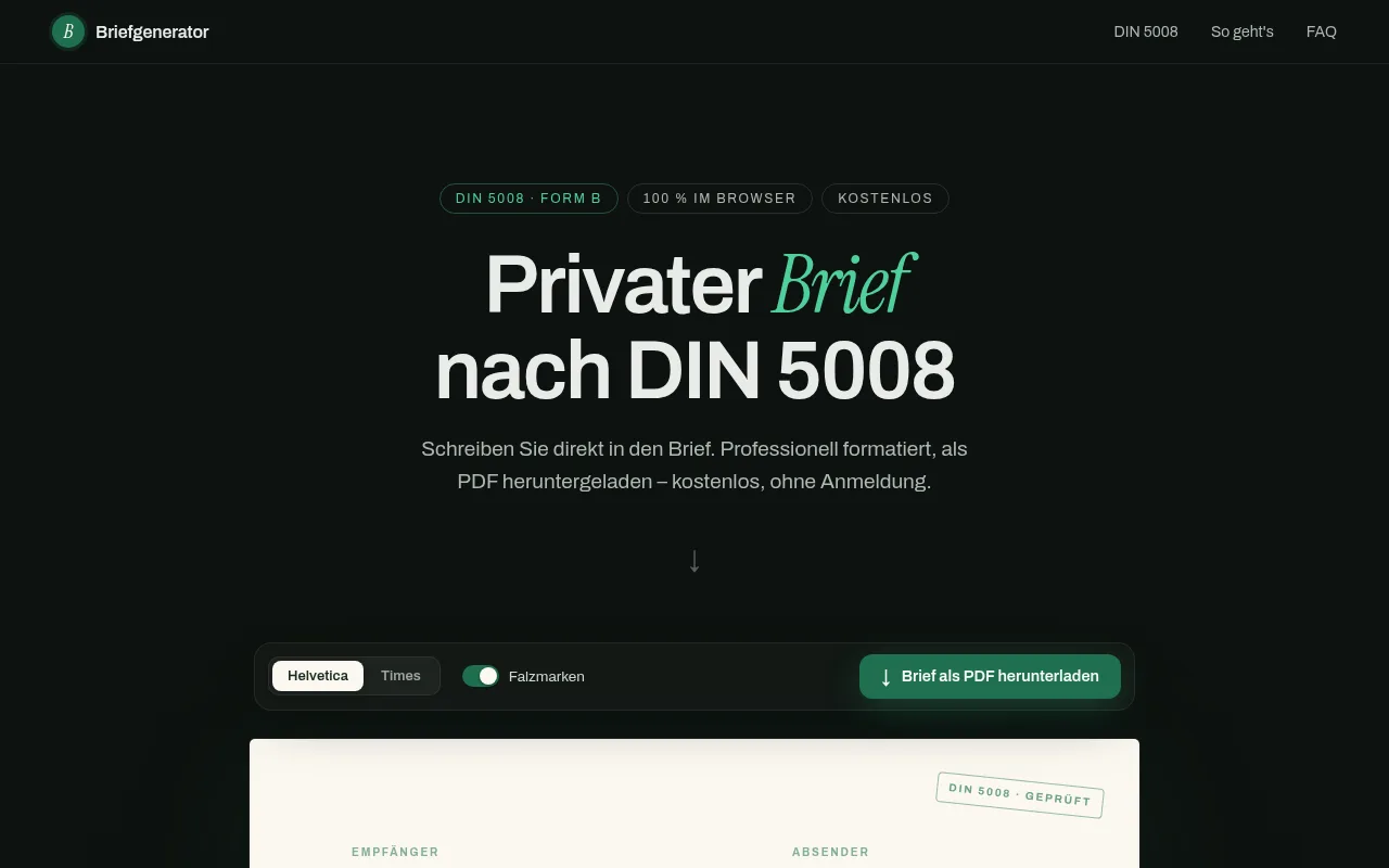 Screenshot: Briefgenerator