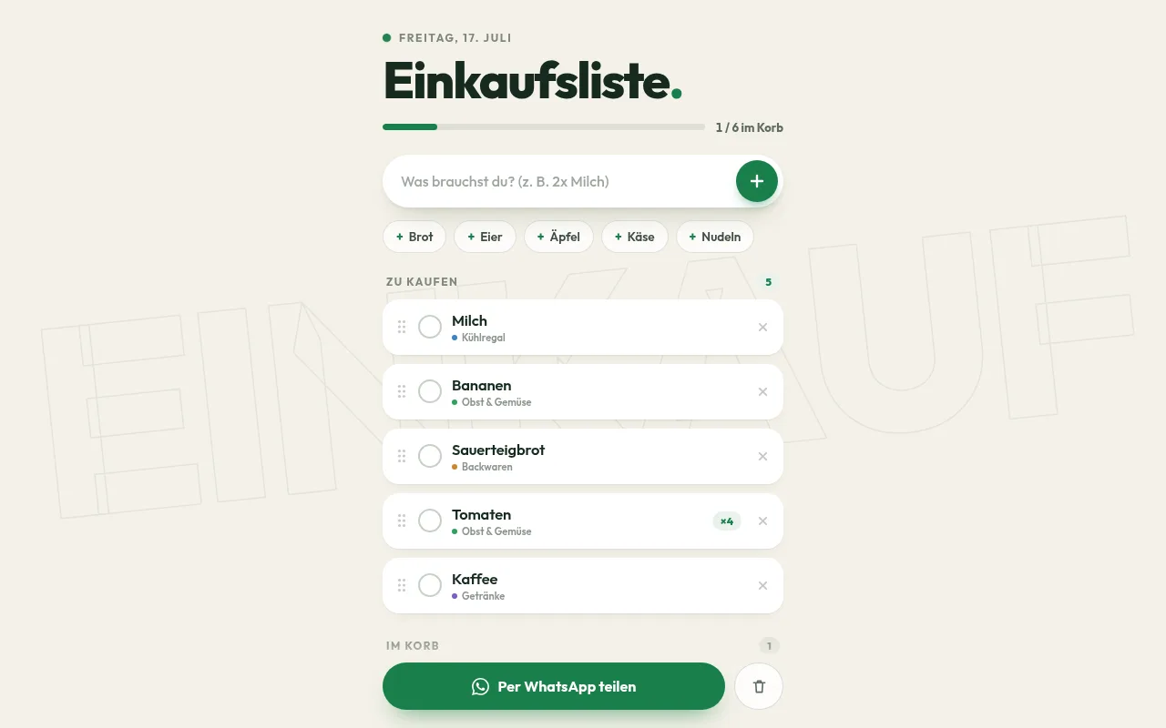 Screenshot: Einkaufsliste