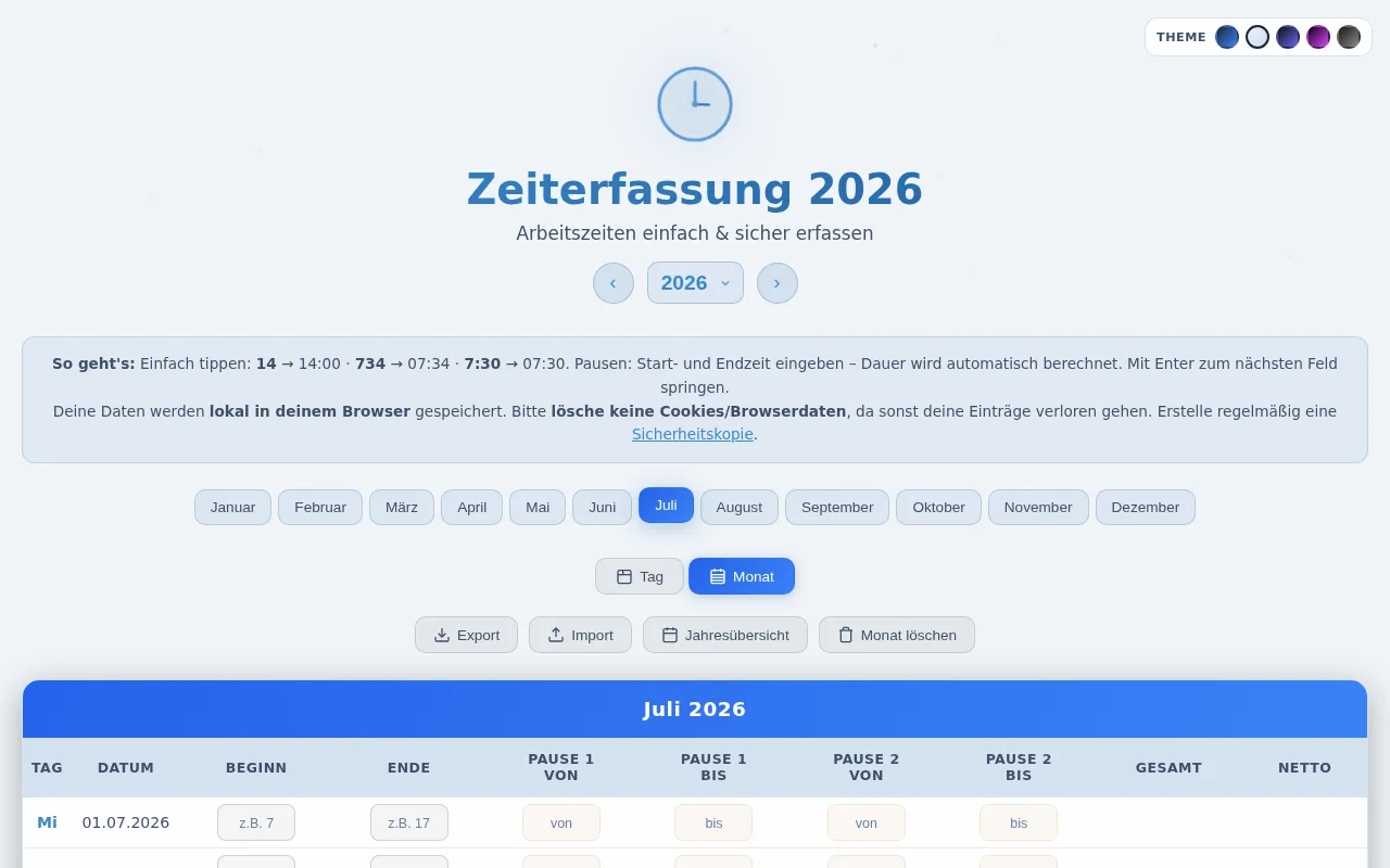 Screenshot: Zeiterfassung 2026