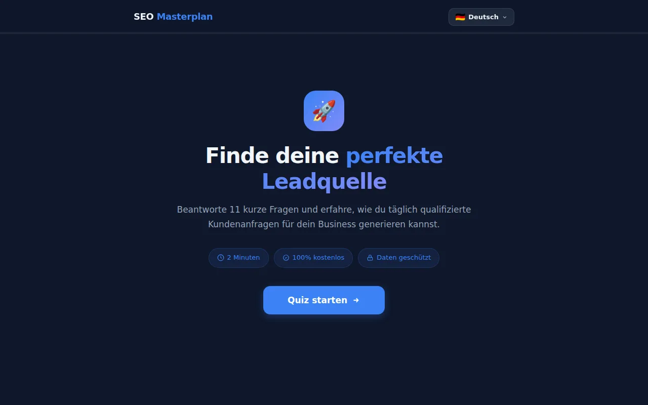 Screenshot: Leadgenerierung Quiz