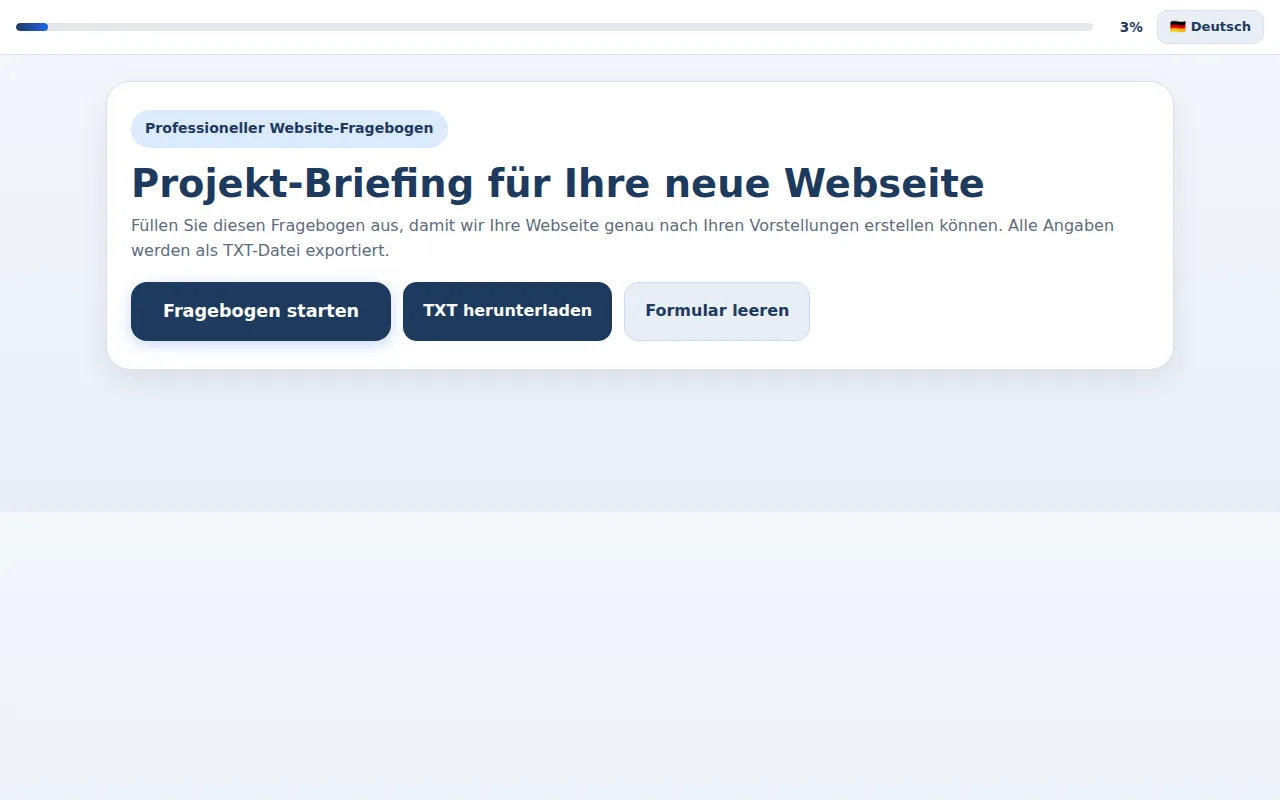 Screenshot: Website-Fragebogen
