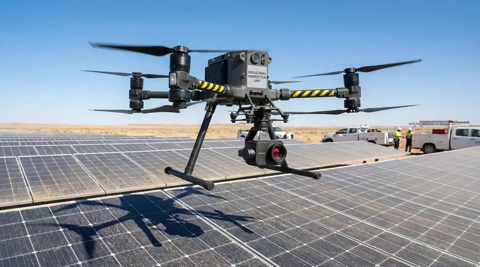 Inspektionsdrohne an Solaranlage